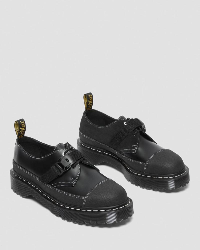 Men's Dr Martens 1461 Tech Made in England Buckle Oxfords Shoes Black | AU 607RVD